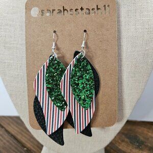 Faux Leather Earrings, between 2.5" and 3.5" NWT, Christmas